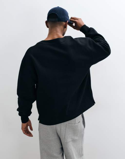 ASOS DESIGN premium maglia serafino oversize pesante nera, 2 di 9