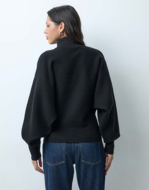 ASOS DESIGN premium maglione compatto nero con collo alto e maniche a pipistrello, 5 di 5