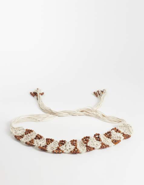 ASOS DESIGN – Premium – Makramee-Gürtel in Natur mit Flechtmuster und Perlen - view 1