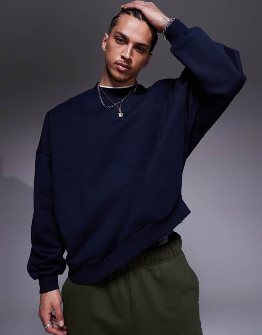 ASOS DESIGN – Premium – Marinblå, kraftig sweatshirt i extra oversize, 400gsm