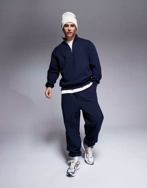 ASOS DESIGN – Premium – Marinblå, kraftig sweatshirt i oversize med kort dragkedja, 400gsm, 3 av 4