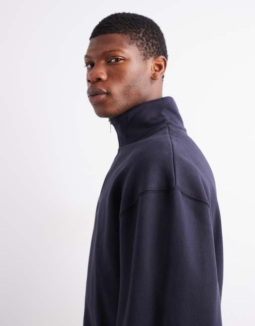 ASOS DESIGN – Premium – Marinblå, kraftig sweatshirt i oversize med kort dragkedja, 400gsm, 4 av 5
