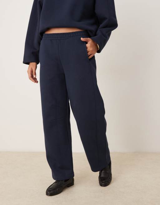 ASOS DESIGN – Premium – Marinblå, kraftiga mjukisbyxor med barrelben, 500gsm, 2 av 5