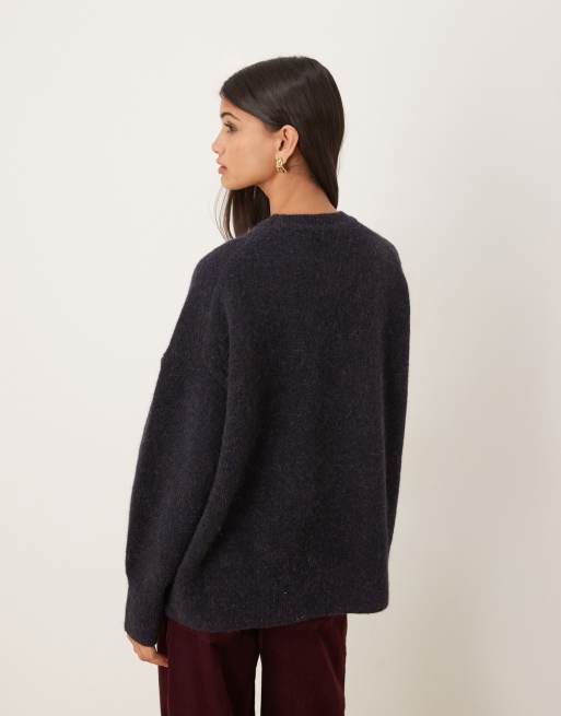 ASOS DESIGN – Premium – Marinblå tröja i ull- och alpackamix och oversize med rund halsringning, 2 av 4
