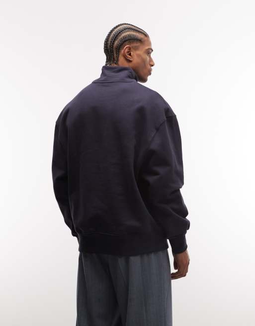 ASOS DESIGN - Premium - Marineblå oversized sweatshirt i kraftigt 400 gsm-materiale med kort lynlås, 5 af 5