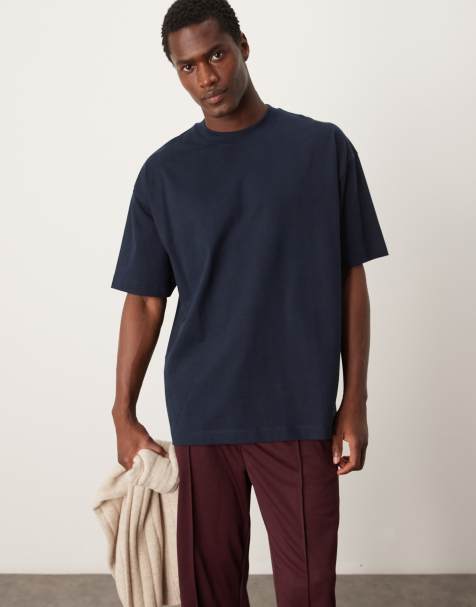 ASOS DESIGN Premium - Marineblå oversized T-shirt i kraftigt stof på 300 gsm - view 1