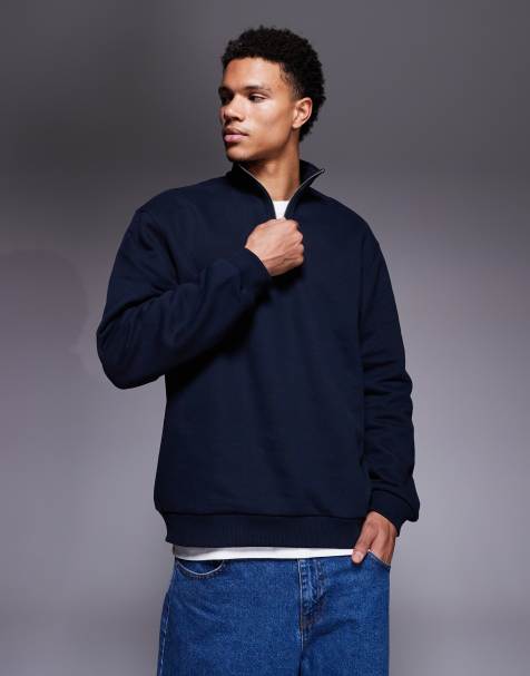 ASOS DESIGN - Premium - Marineblå sweatshirt i kraftigt 400 gsm-stof med lynlås - view 1