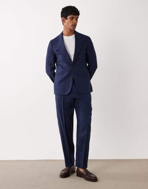 ASOS DESIGN - Premium - Marineblåt tapered afslappet jakkesæt i hørrigt stof - view 1