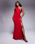 [ASOS DESIGN] ASOS DESIGN premium maxi dress with exaggerated sharp neckline in red in scuba-style fabric 18 Red