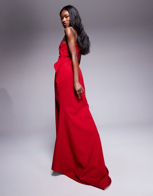 ASOS DESIGN premium scuba maxi dress with exaggerated sharp neckline in red
