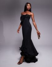 ASOS DESIGN velvet ruched side maxi dress with thigh slit in black