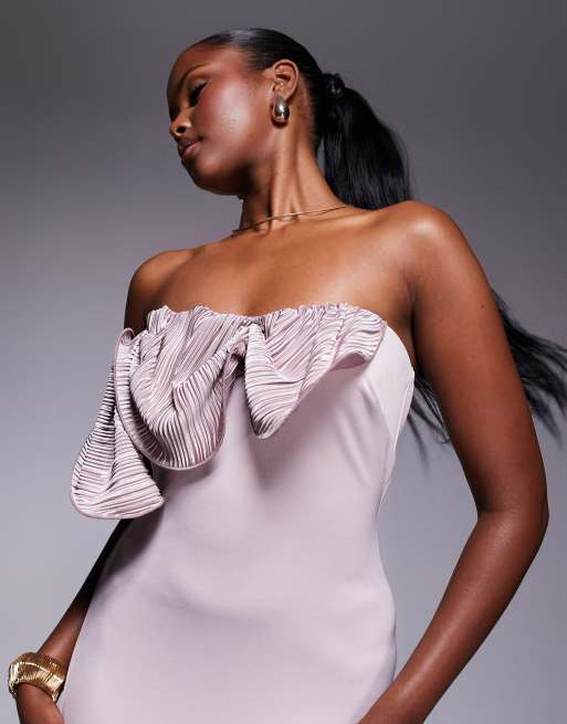 ASOS DESIGN scuba maxi dress with plisse ruffle detailing in blush