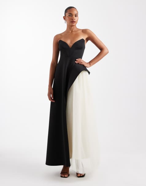 ASOS DESIGN premium  maxi dress with tulle skirt in black in scuba-style fabric - view 1