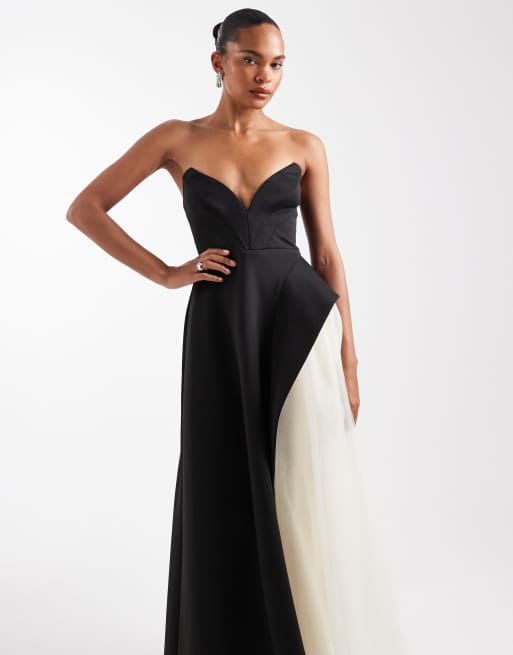 ASOS DESIGN Premium maxi dress with tulle skirt in black scuba-style fabric, 2 of 4