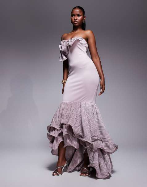 ASOS DESIGN - Premium maxi-jurk met plissé ruches van stof in scubastijl in beigeroze - view 1