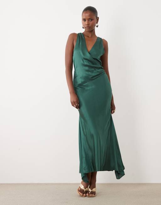 ASOS DESIGN Premium Maxikleid aus Modal-Satin mit tiefem Ausschnitt in Petrol, 3 von 4