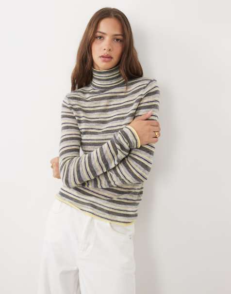 ASOS DESIGN premium mélange d'alpaga transparent ajusté à col roulé à rayures - view 1