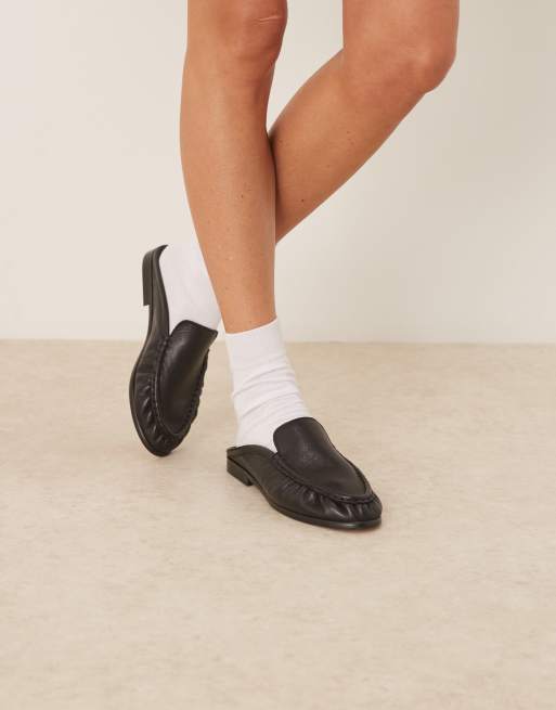 ASOS DESIGN Premium – Mellow – Czarne skórzane loafersy bez pięty, 3 z 4