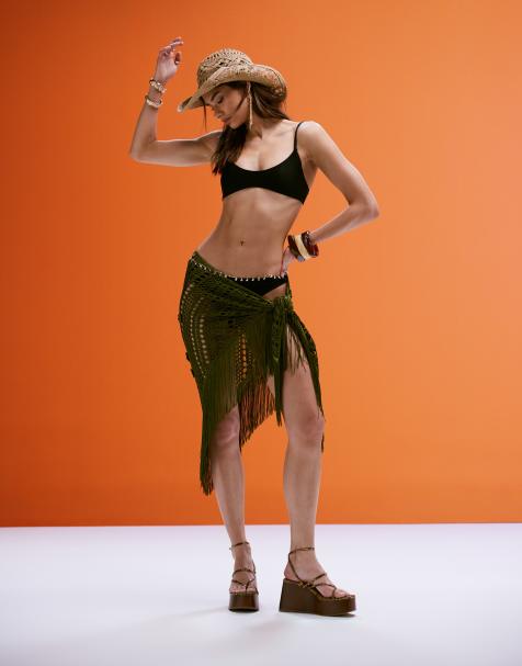 ASOS DESIGN - Premium - Met de hand gehaakte gebreide strandsarong met kwastjes - view 1