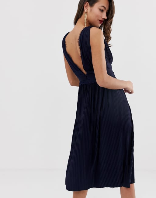 ASOS DESIGN - Premium midi-jurk met plooien en kanten inzetstuk, 2 van 4