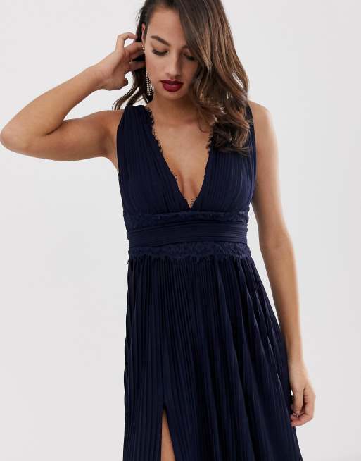 ASOS DESIGN - Premium midi-jurk met plooien en kanten inzetstuk, 3 van 4