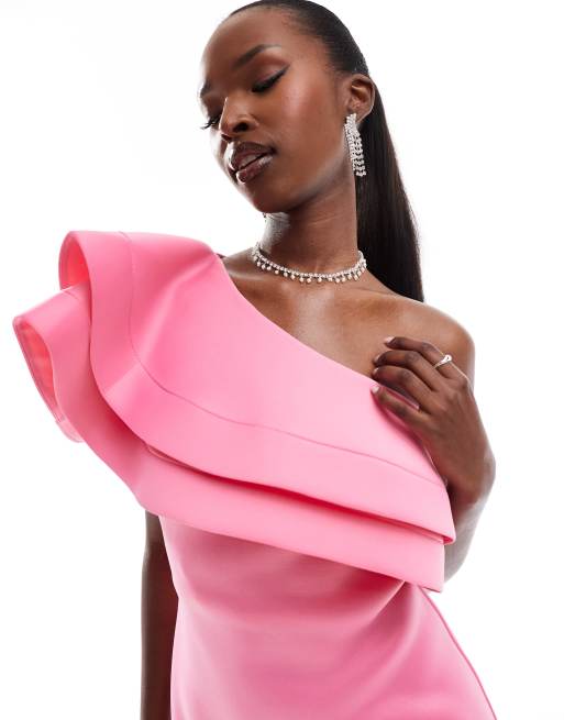 ASOS DESIGN - Premium mini jurk met dubbele extreme ruches in roze, 4 van 4