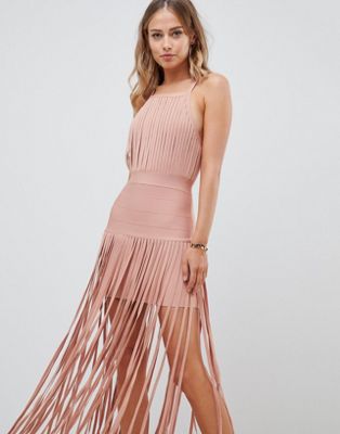 ASOS DESIGN - Premium mini-jurk met franje-Roze