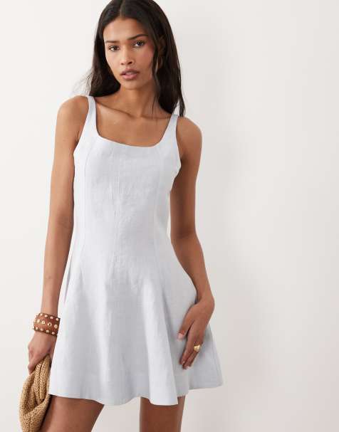 ASOS DESIGN - Premium mini-zonnejurk van 100% linnen met camibandjes in babyblauw - view 1