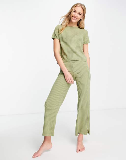 ASOS DESIGN - Premium - Mix og match - Ribstrikket T-shirt i khaki, 4 af 4