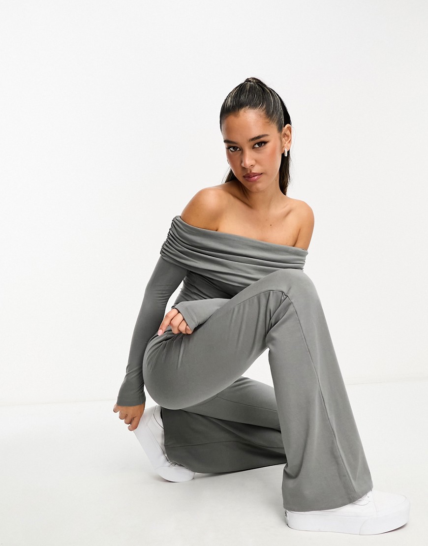Asos Design Premium Modal Double Layer Slim Flare Pants In Gray