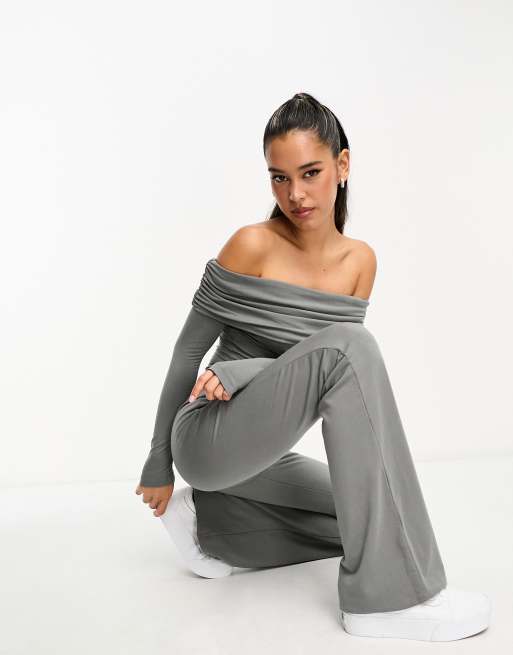 ASOS DESIGN premium modal double layer slim flare pants in gray