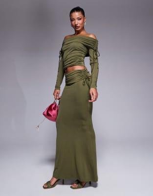 Asos Design Premium Modal Fold Over Waist Fishtail Maxi Skirt With Side Ruching
