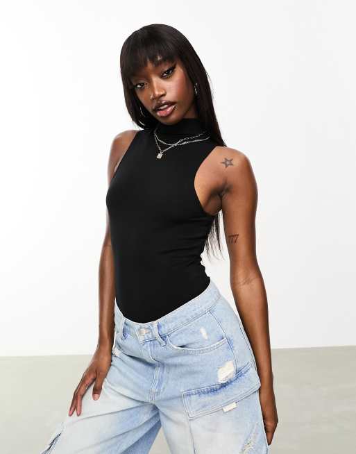 Fashion High Neck Sleeveless Crop Top - Black