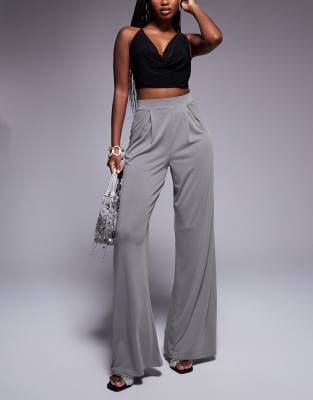 Asos Design Premium Modal Pleated Wide Leg Pants In Slate Gray