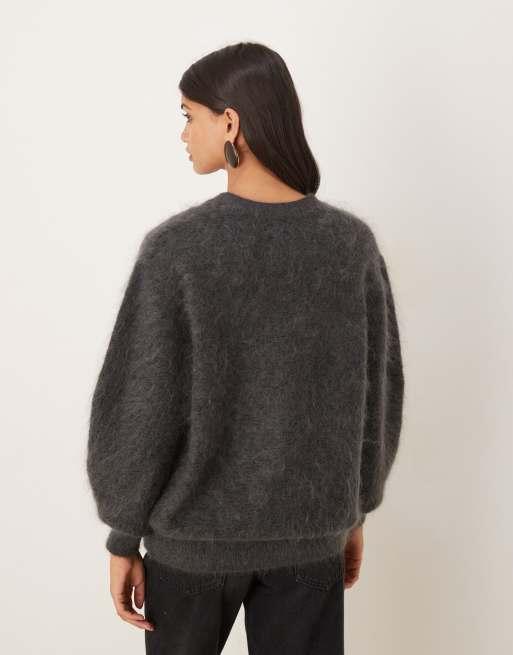 ASOS DESIGN premium mohair-blend boyfriend cardigan in charcoal, 4 of 4