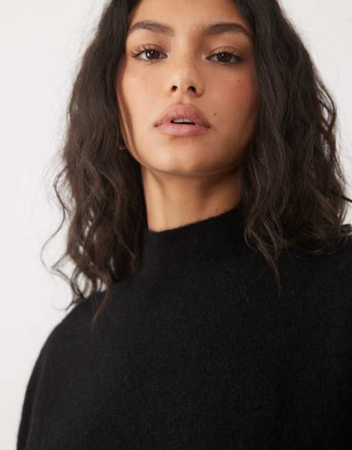 ASOS DESIGN premium mohair blend high neck jumper in black, 3 of 4