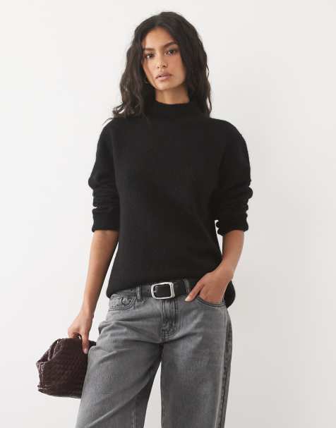 ASOS DESIGN premium mohair blend high neck sweater in black - view 1