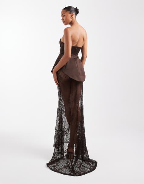 asos brown dress ASOS DESIGN cami maxi dress with cowl neck and ruffle split detail in  chocolate brown