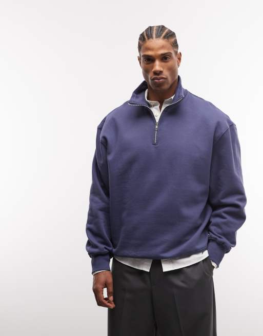 ASOS DESIGN – Premium – Mörkblå, kraftig sweatshirt i oversize med kort dragkedja, 400gsm  , 3 av 5