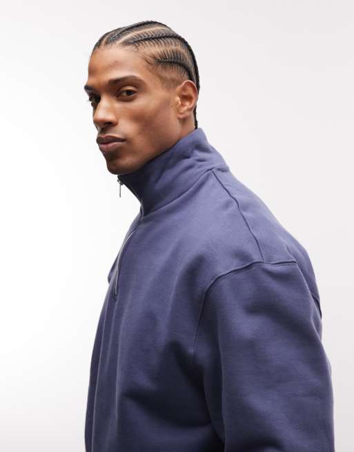 ASOS DESIGN – Premium – Mörkblå, kraftig sweatshirt i oversize med kort dragkedja, 400gsm  , 4 av 5