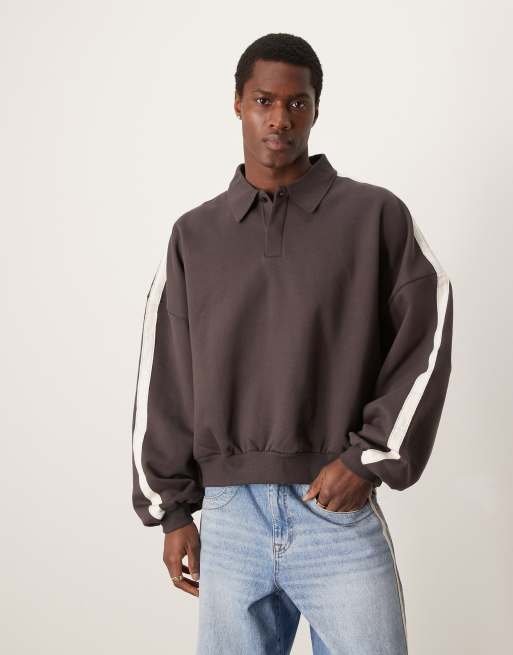 ASOS DESIGN – Premium – Mörkbrun, kraftig sweatshirt i extra oversize med tejpad detalj