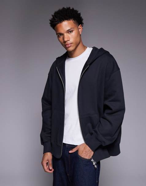 ASOS DESIGN – Premium – Mörkgrå, kraftig huvtröja i oversized fit med dragkedja, 400gsm - view 1