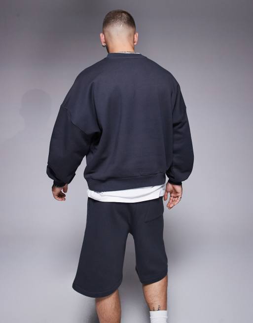 ASOS DESIGN – Premium – Mörkgrå, kraftig sweatshirt i oversize med boxig passform och sänkt axelsöm, 400gsm, 2 av 4