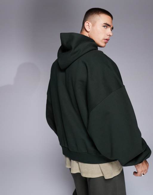 ASOS DESIGN – Premium – Mörkgrön, kraftig huvtröja i extra oversize, 400gsm, 2 av 4