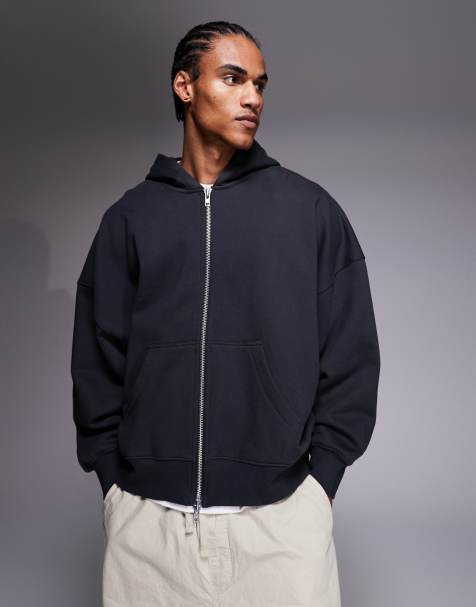 ASOS DESIGN – Premium – Mörkgrön, kraftig huvtröja i extra oversize med dragkedja, 400gsm - view 1