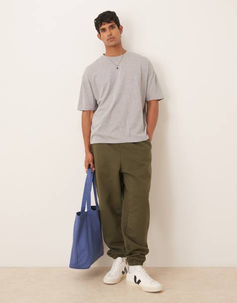 ASOS DESIGN – Premium – Mörkgröna, kraftiga mjukisbyxor i oversize och 400gsm - view 1