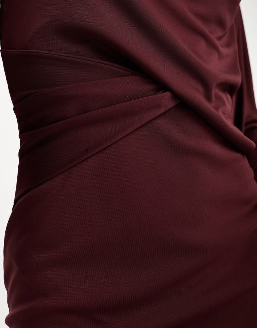 ASOS DESIGN – Premium – Mörklila, enaxlad och draperad maxiklänning med släpdetalj, 4 av 4