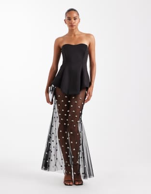 Asos Design Premium Moulded Dress With Embellished Maxi Skirt In Black