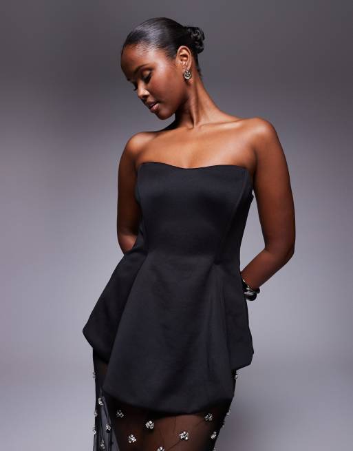 ASOS DESIGN premium moulded  dress with embellished maxi skirt in black in scuba-style fabric