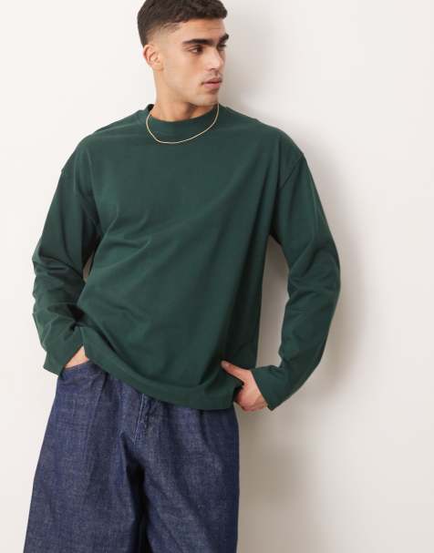 ASOS DESIGN - Premium - Mørkegrøn langærmet T-shirt i kraftigt 300 gsm-materiale med oversized pasform - view 1